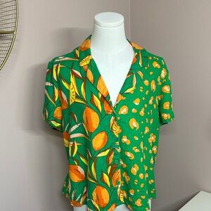 Tropical Green and Orange Button Down Shirt